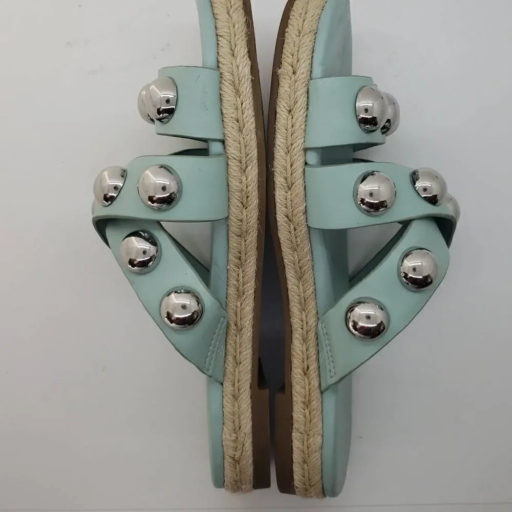Marc Fisher Women Sandal Prisca Slip On Studded Espadrille Blue Size 6